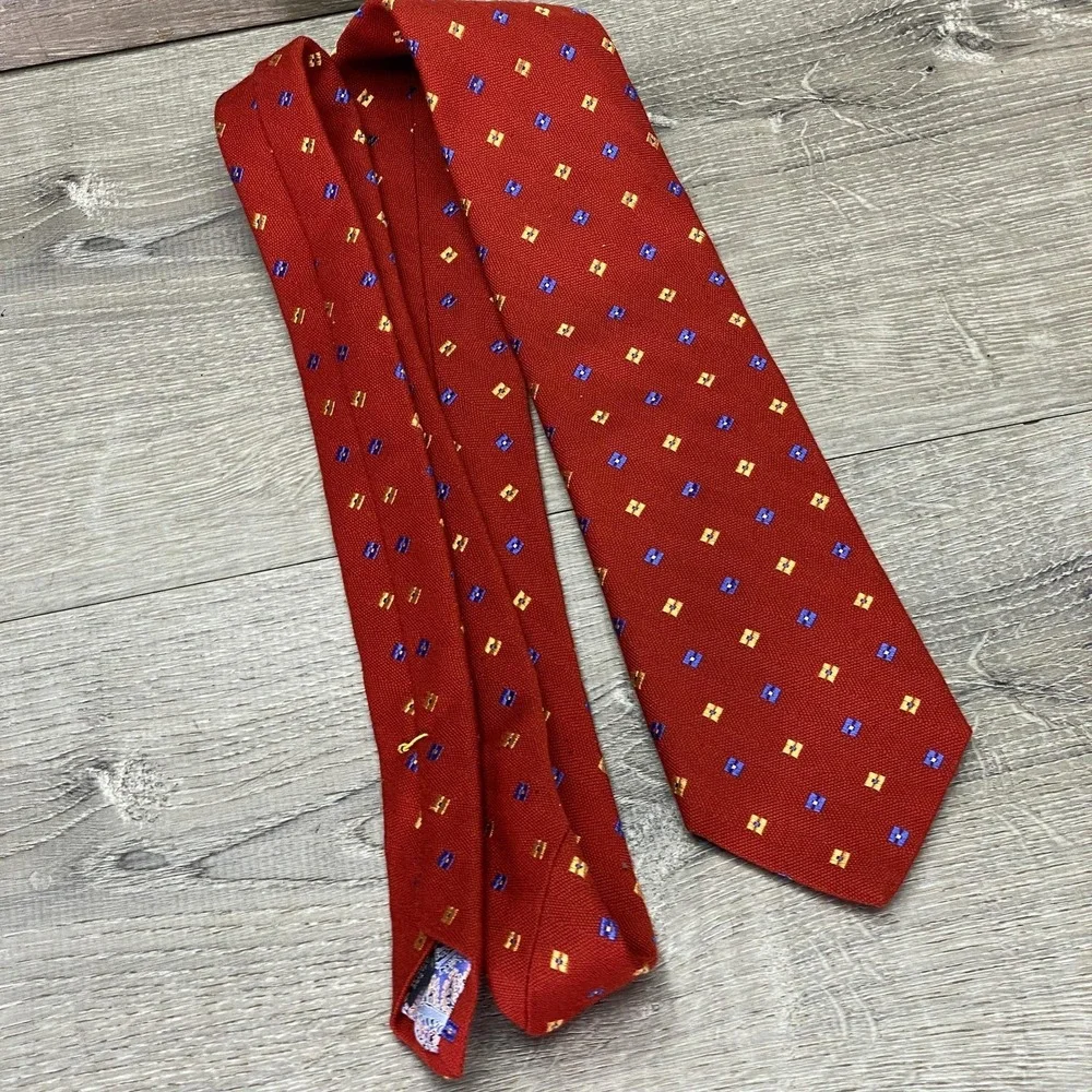 Ted Baker Tie Mens‎ One Size Red Geometric Wool Silk Necktie Made USA Classic